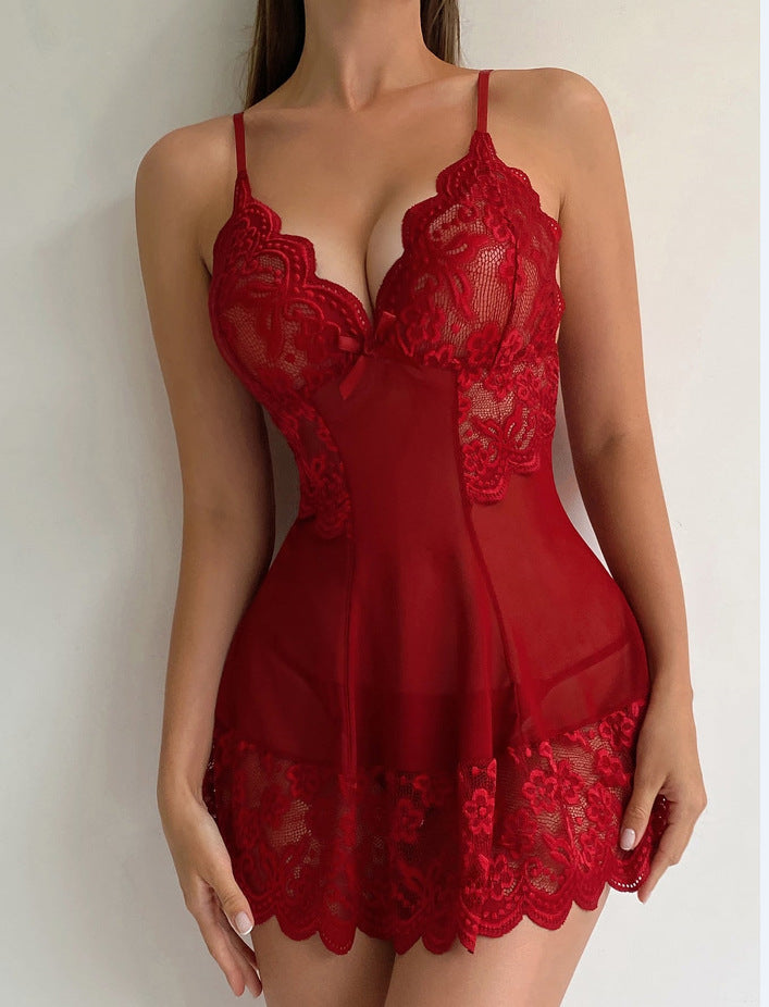 Passionate Red Short-Length Sleepwear Dress