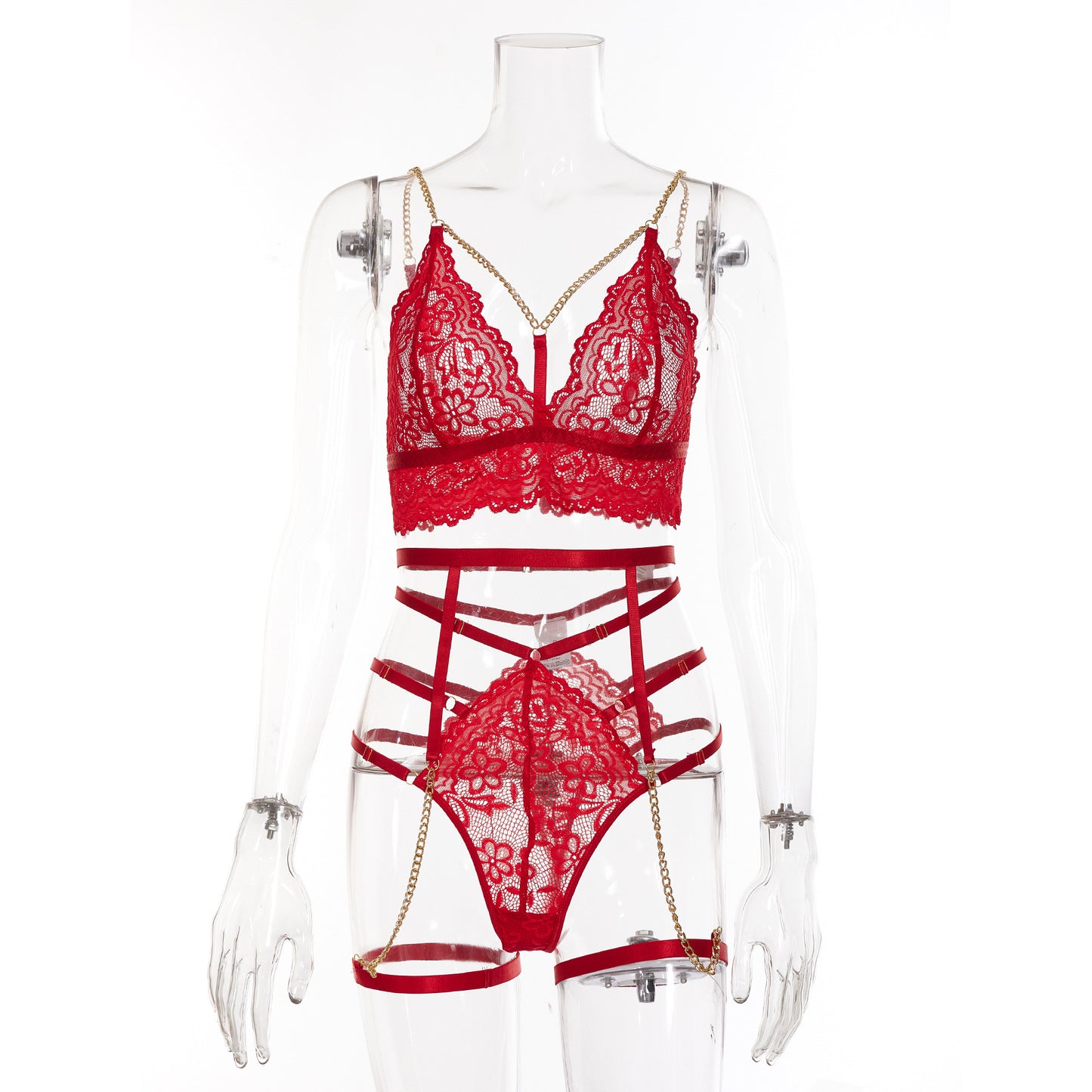 Daring Red Two-Piece Set with Chain Details