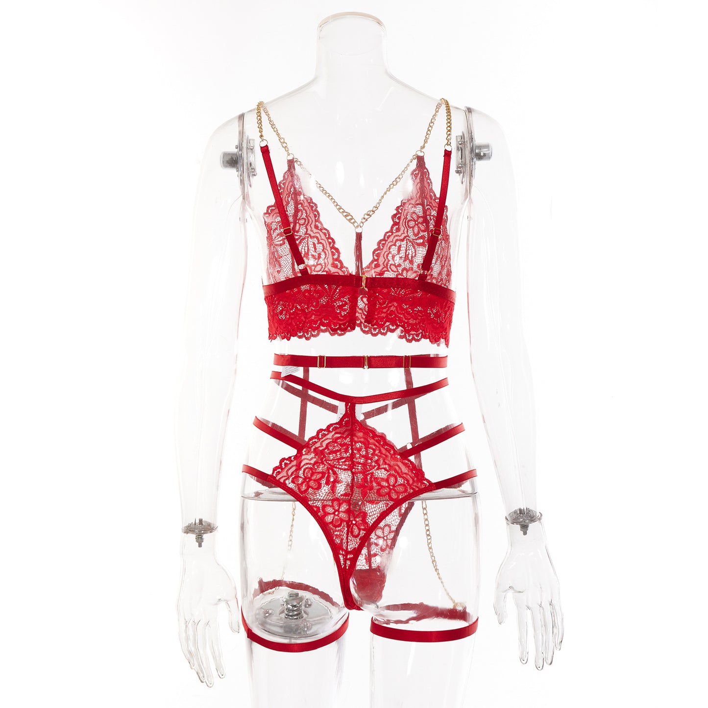 Daring Red Two-Piece Set with Chain Details