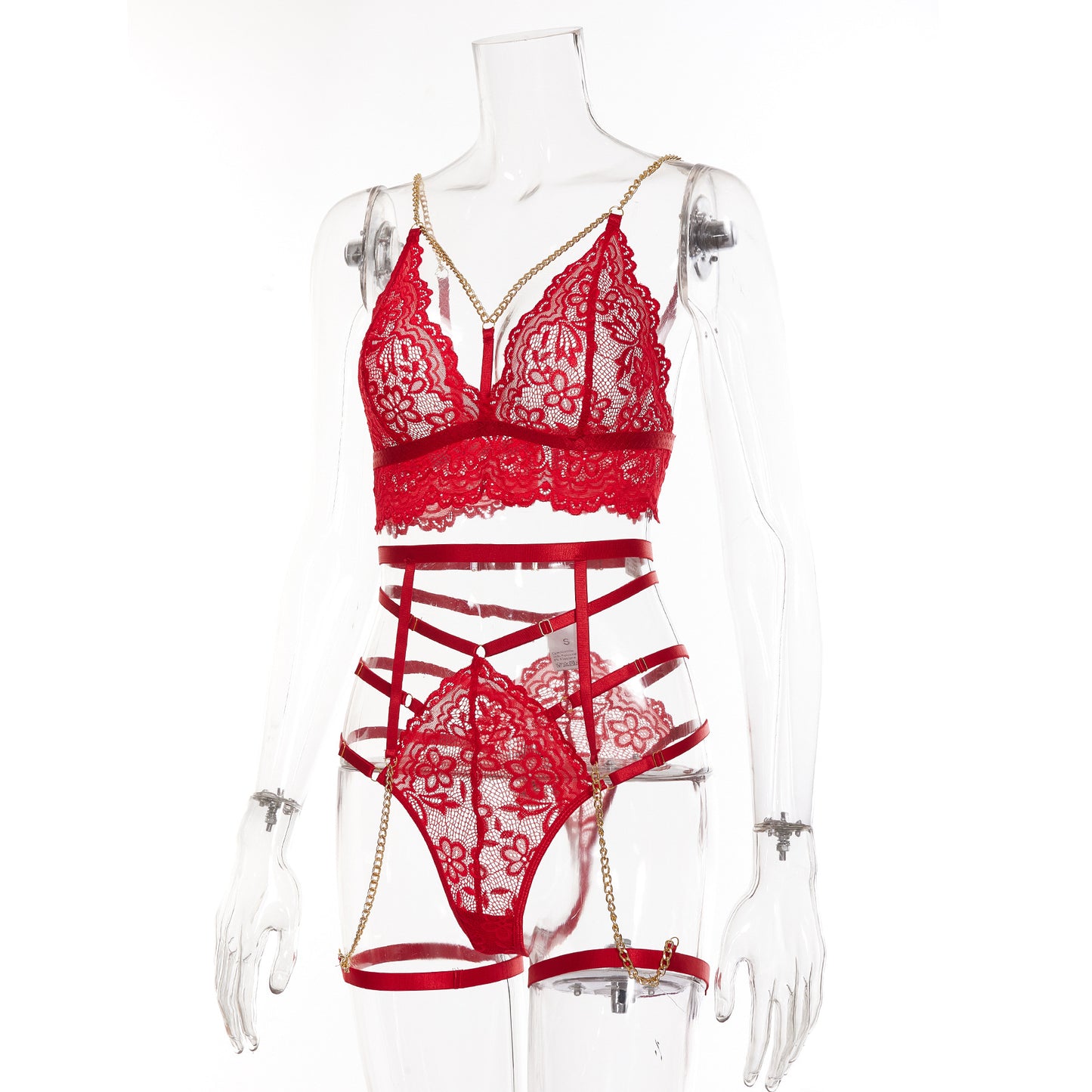 Daring Red Two-Piece Set with Chain Details