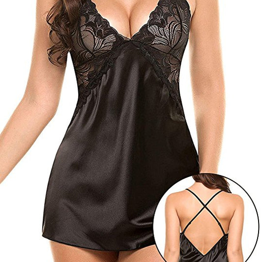Midnight Muse: Black Short Nightwear Dress