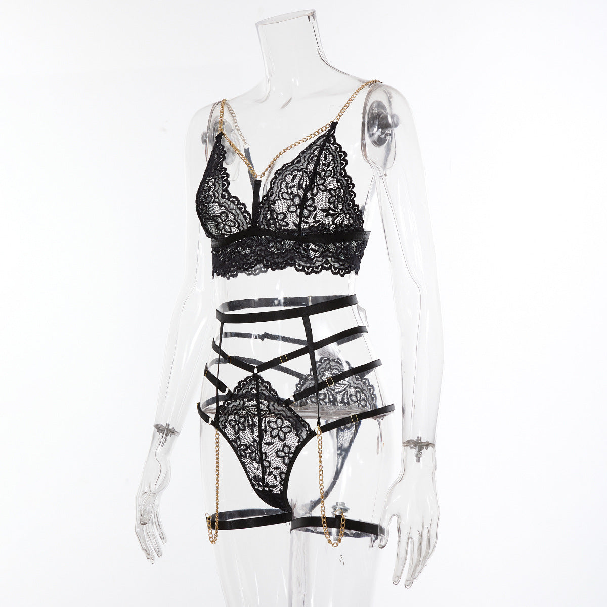 Edgy Black Two-Piece Set with Chain Accents