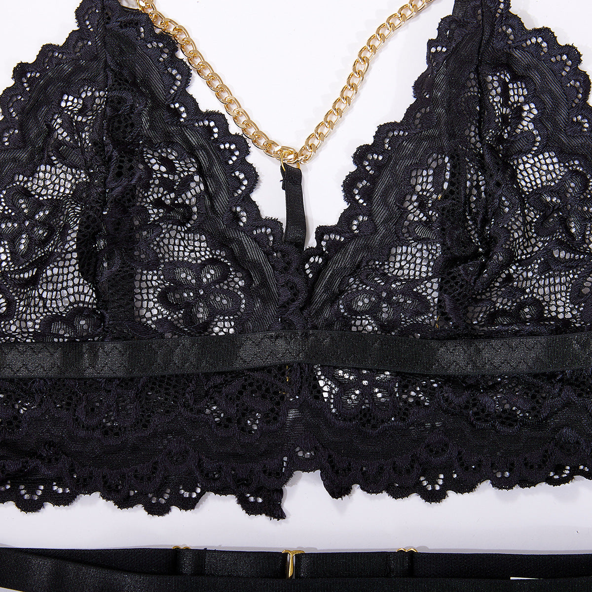 Edgy Black Two-Piece Set with Chain Accents