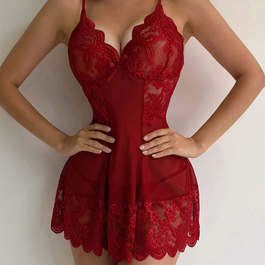 Passionate Red Short-Length Sleepwear Dress