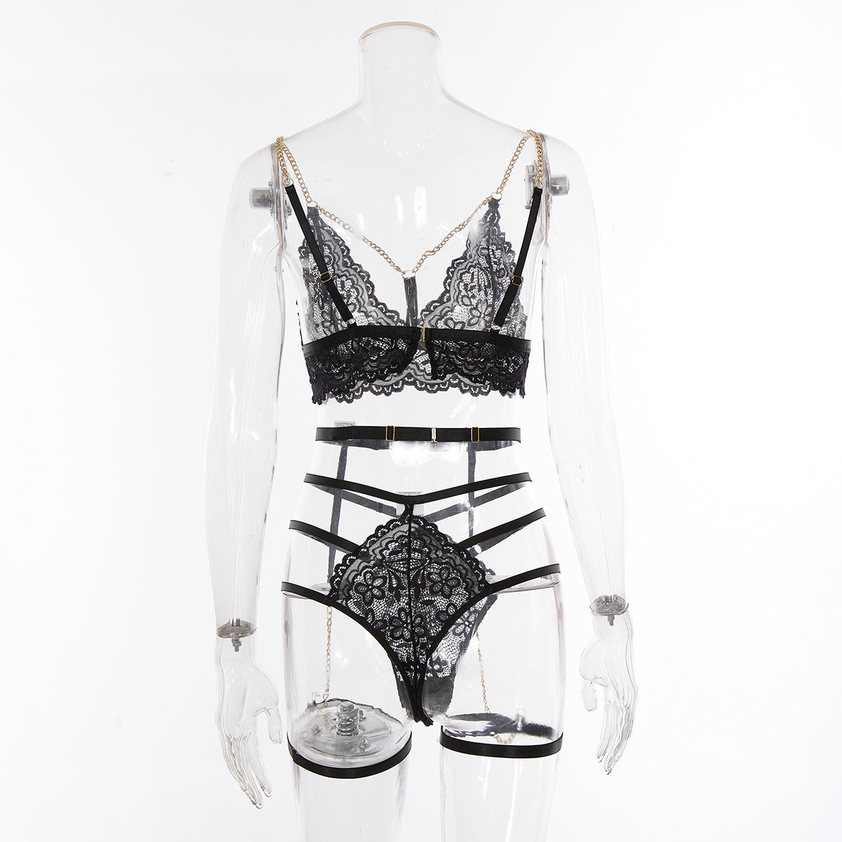 Edgy Black Two-Piece Set with Chain Accents